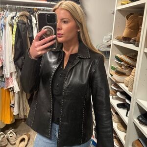 Style & Co. Black Leather Jacket with Stitch Detail